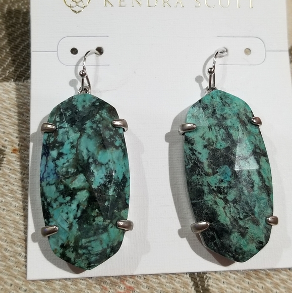 NWT KENDRA SCOTT SILVER AFRICAN TURQUOISE EARRINGS - Picture 2 of 2